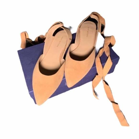 NWOT Stuart Weitzman Supersonic Naked Suede Tan Camel Flats Lace Up Almond Toe 9 - Picture 4 of 8